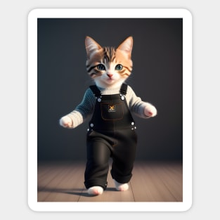 Cat Wearing Overalls - Modern Digital Art Sticker